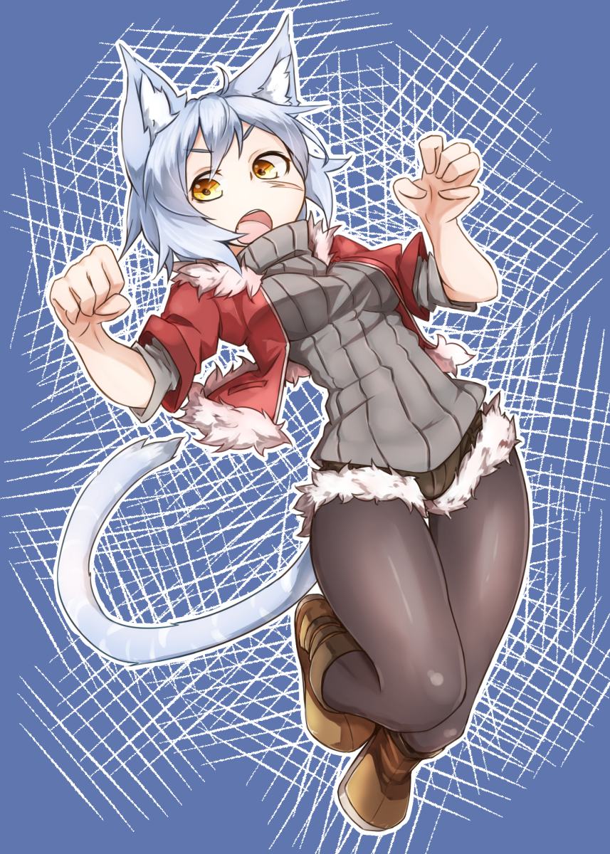 >:o, 1girl, :o, animal_ears, black_legwear, blue_hair, blush, boots