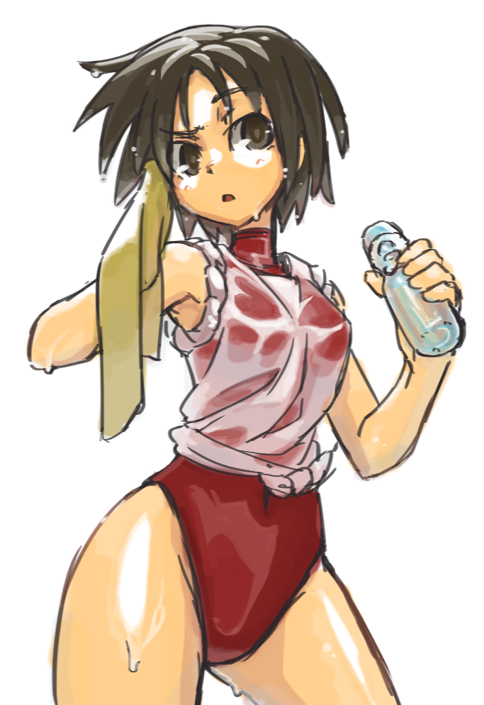 1girl, brown_eyes, brown_hair, covered_navel, fran_(tukihashi), leotard, nakamura_asako, open_mouth