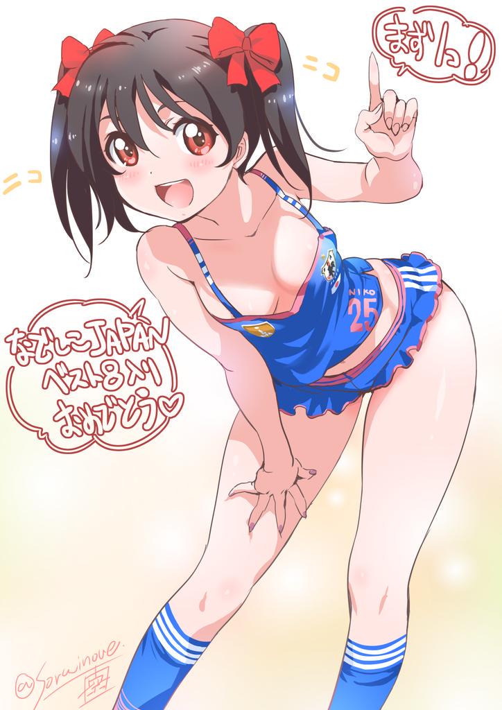 1girl, :o, black_hair, blue_legwear, blush, bow, collarbone, hair_bow