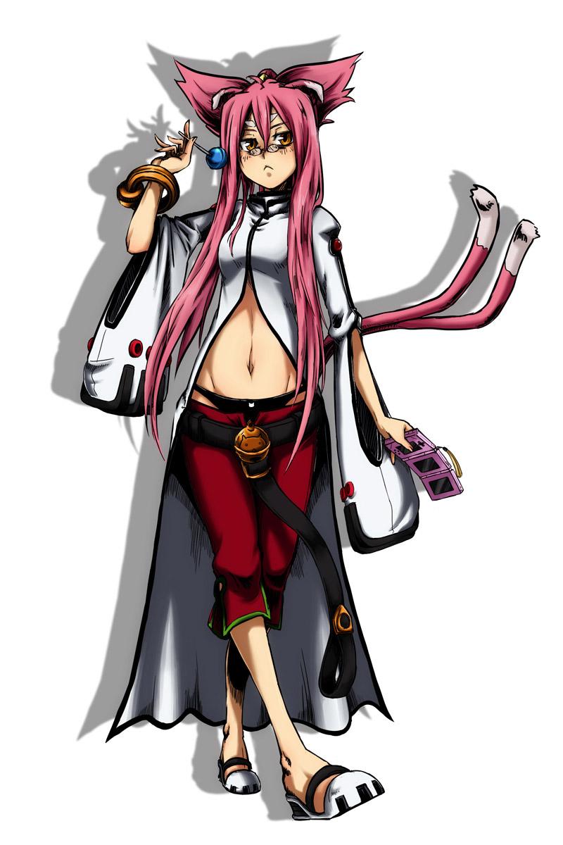 animal_ears, bell, belt, black_panties, blazblue, bracelet, candy, cat_ears