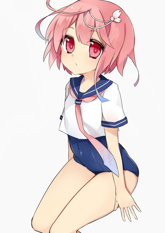 1girl, ahoge, covered_navel, crop_top, flower, hair_flower, hair_ornament, hukasikasi