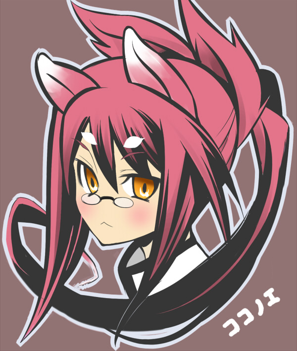 animal_ears, blazblue, cat_ears, character_name, face, glasses, iguanasan, kokonoe