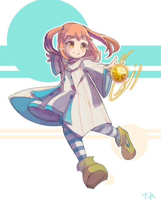 1girl, aasjet, brown_hair, child, hood, looking_at_viewer, magic, puzzle_&amp;_dragons