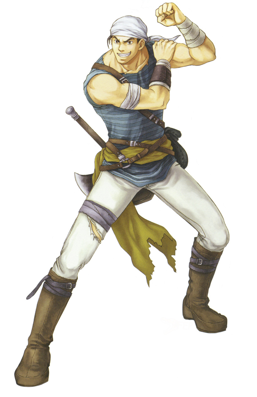 1boy, axe, bandana, boots, brown_eyes, brown_hair, dart_(fire_emblem), fire_emblem