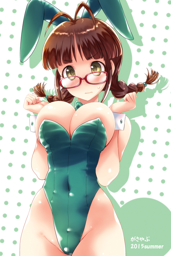 1girl, akizuki_ritsuko, animal_ears, bowtie, braid, breasts, brown_eyes, brown_hair