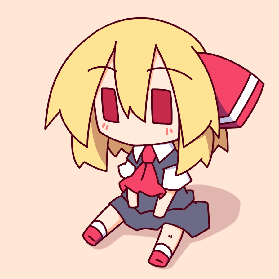 1girl, black_skirt, blonde_hair, blush, bow, chibi, dress_shirt, hair_bow, hair_ribbon, kakinoki_mikan_(kari), no_mouth, red_bow, red_eyes, red_ribbon, ribbon, rumia, shirt, short_hair, sitting, sketch, skirt, solo, tagme, the_embodiment_of_scarlet_devil, touhou