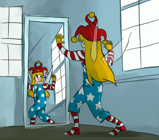 1girl, american_flag, blonde_hair, clown, clownpiece, fairy_wings, ganemi, gloves