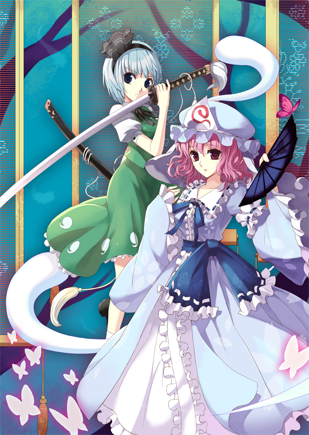 hat, hitodama, japanese_clothes, kimono, konpaku_youmu, konpaku_youmu_(ghost), leona_(pixiv), ribbon