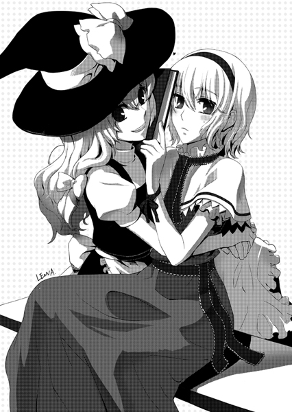 hairband, hat, kirisame_marisa, leona_(pixiv), monochrome, touhou