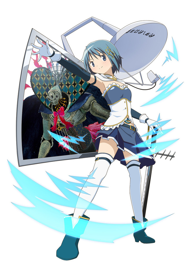 1girl, antennae, bare_shoulders, blue_eyes, blue_hair, cape, gloves, hair_ornament