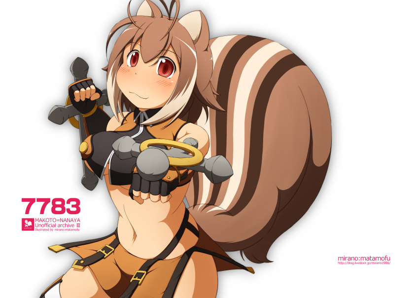 1girl, :3, animal_ears, antenna_hair, blazblue, blush, breasts, brown_eyes