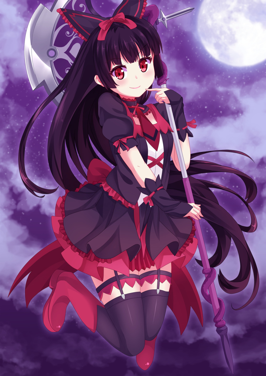 1girl, black_hair, boots, chrisandita, clouds, cloudy_sky, finger_to_mouth, full_body