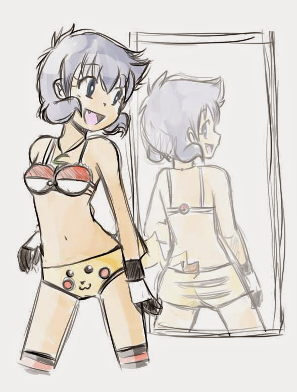 bikini, drew_winchester, glass, poke_ball, pokemon, sarha_kynomia, small_breasts, swimsuit