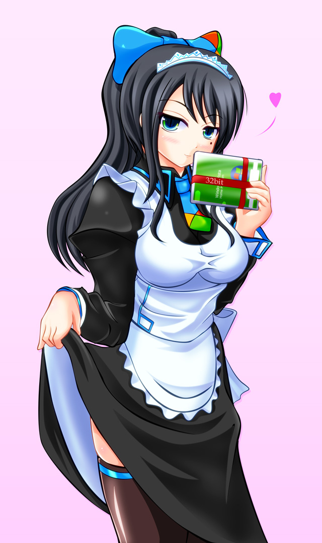 1girl, black_hair, breasts, gradient_eyes, hair_ornament, hair_ribbon, jitome, long_hair