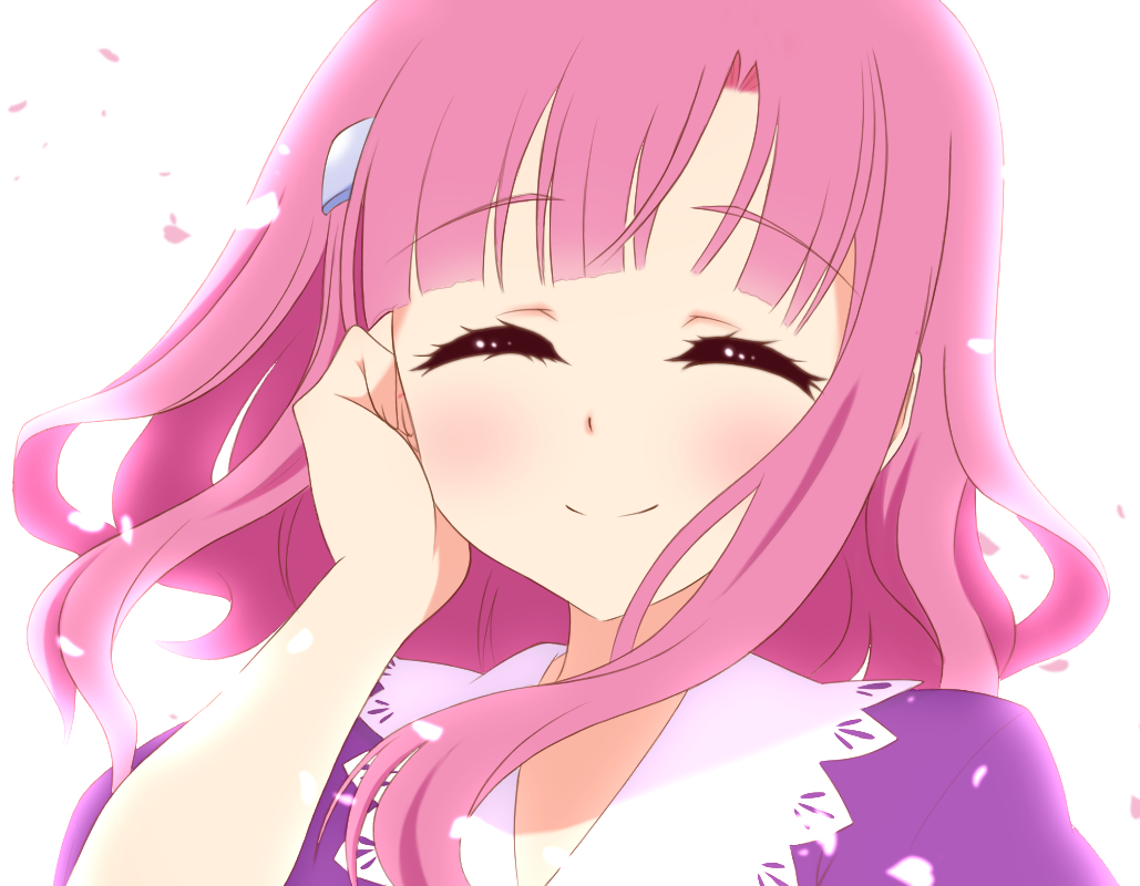 1girl, closed_eyes, gakkou_gurashi!, hair_ornament, hairclip, moko_(pixiv4702557), pink_hair, sakura_megumi