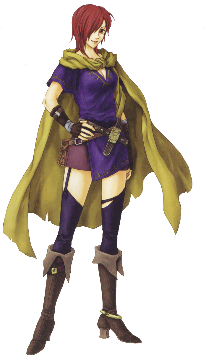1girl, armor, breasts, brown_eyes, cleavage, fire_emblem, fire_emblem:_rekka_no_ken, garter_straps