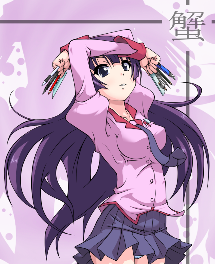 bakemonogatari, colored_pencil, compass, compasses, k10k, mechanical_pencil, monogatari_(series), panties