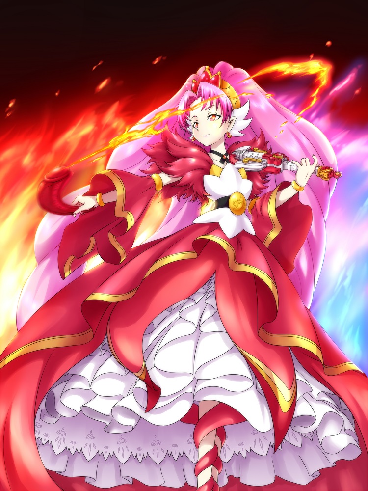 1girl, akagi_towa, bangs, belt, bracelet, choker, cure_scarlet, detached_sleeves
