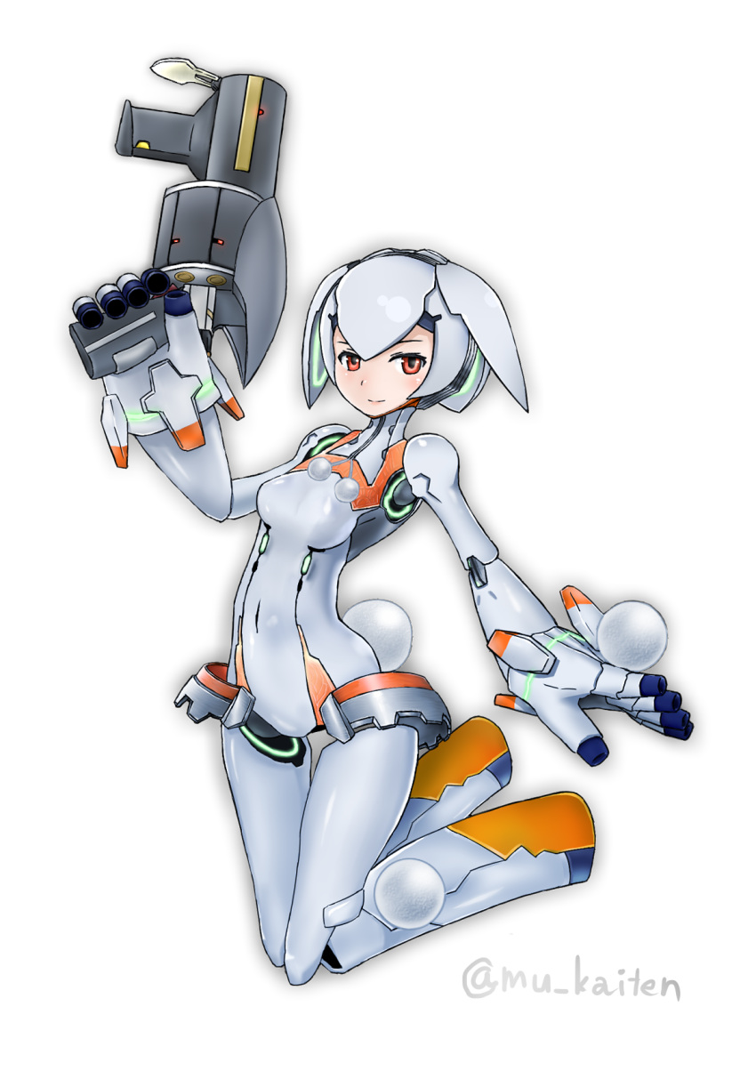 1girl, bunny_tail, full_body, gun, gunslinger_stratos, hair_between_eyes, handgun, highres