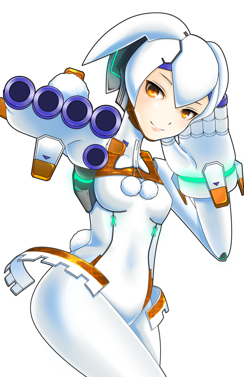 1girl, absurdres, aiming_at_viewer, android, finger_cannon, fujita_saki, gunslinger_stratos, hair_between_eyes