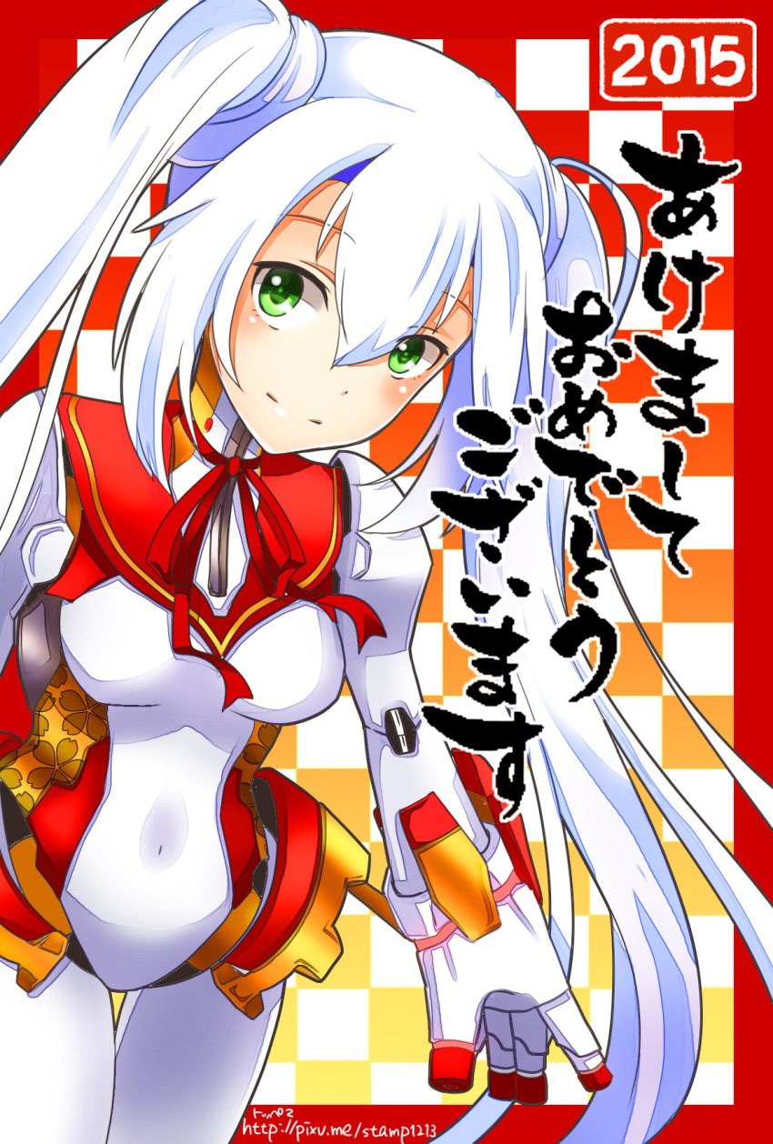 1girl, 2015, android, blush, breasts, choker, green_eyes, gunslinger_stratos