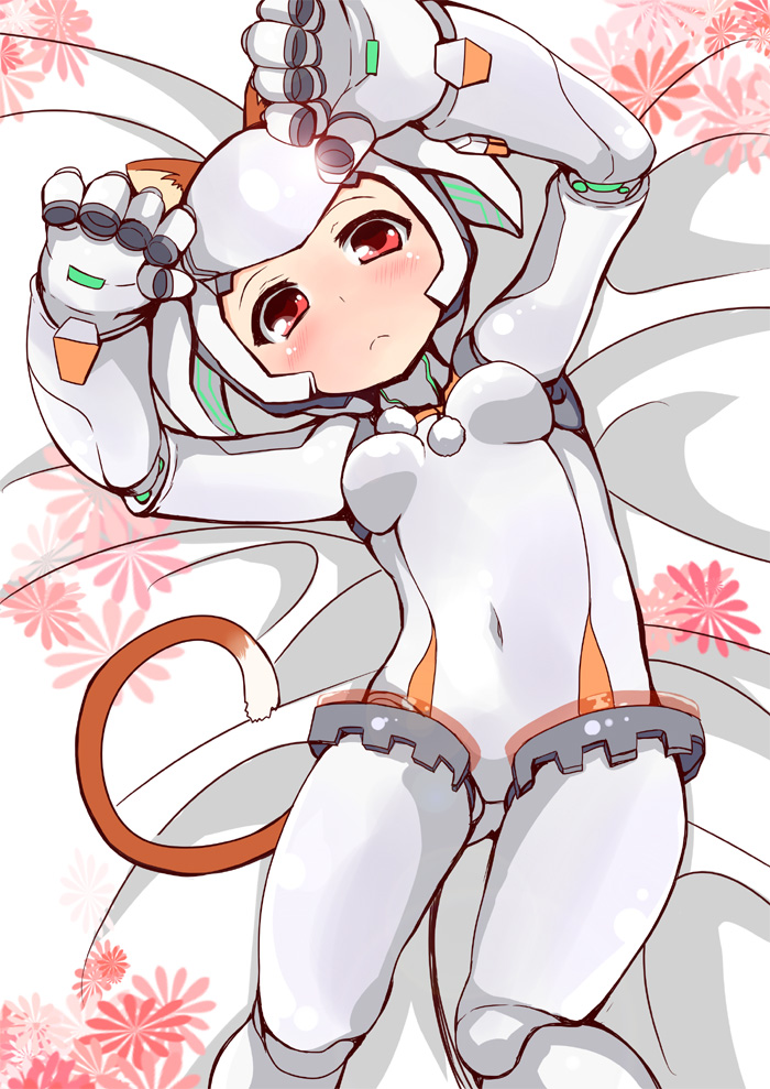 1girl, :<, animal_ears, bed_sheet, cat_ears, cat_tail, cowboy_shot, extra_ears