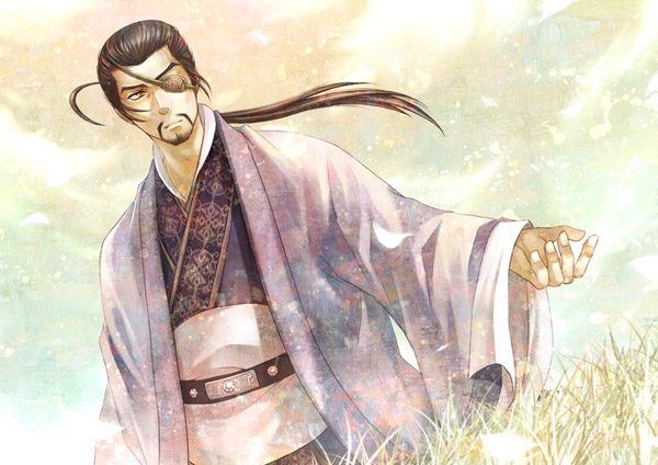 dutch_angle, eyepatch, hiiku_eiri, male_focus, ponytail, sangoku_musou, solo, wind