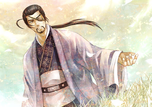 dutch_angle, eyepatch, hiiku_eiri, male_focus, ponytail, solo, wind
