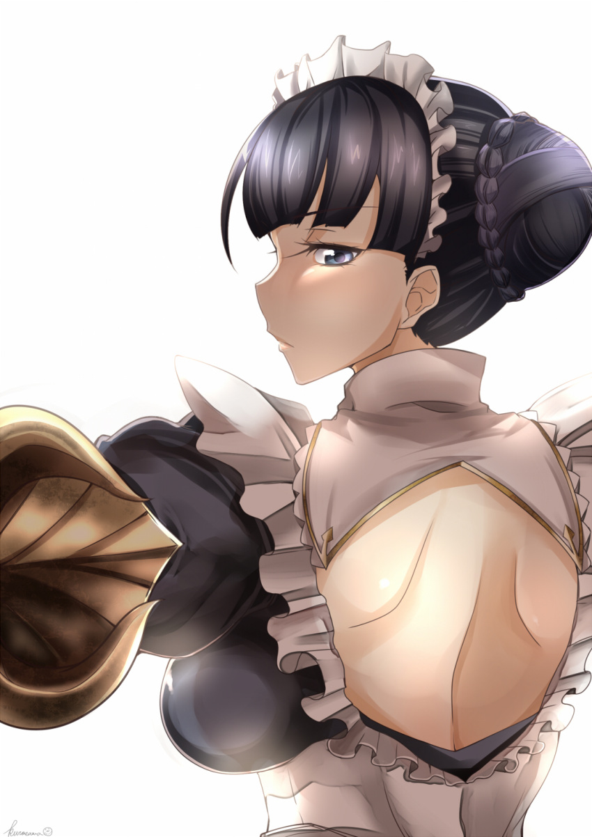1girl, back_opening, black_hair, blue_eyes, breasts, claudia_(granblue_fantasy), closed_mouth, frills