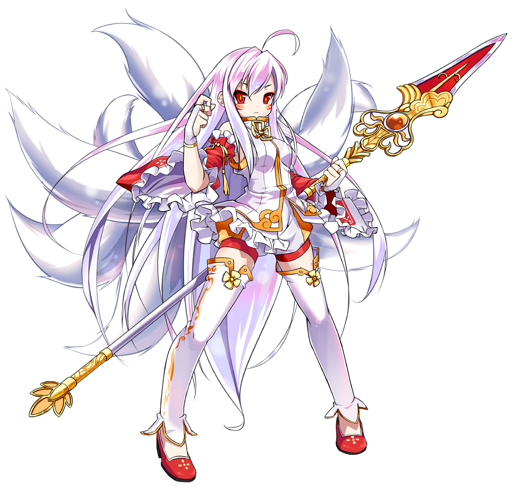 1girl, ahoge, albino, ara_han, ara_han_(celestial_fox), detached_sleeves, elsword, fox_tail