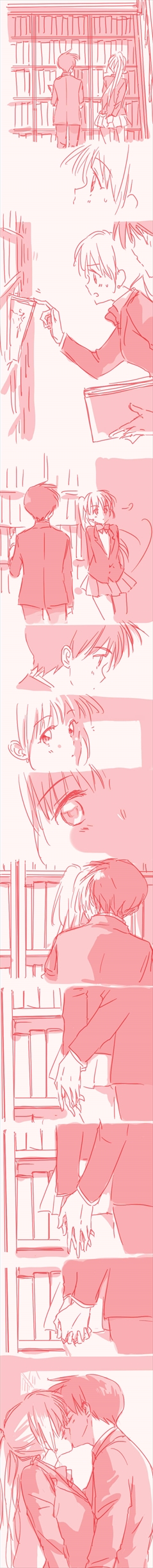 1boy, 1girl, absurdres, book, comic, couple, hetero, highres