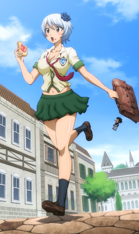 1girl, blush, bread, cute, fairy_tail, short_hair, tagme, white_hair