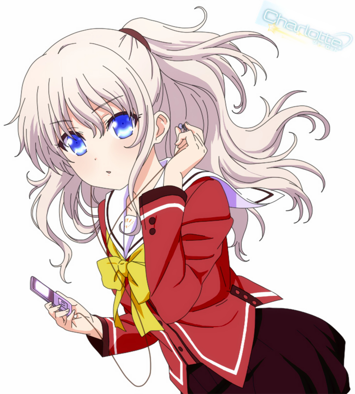 blue_eyes, blush, charlotte_(anime), long_hair, music_player, seifuku, tomori_nao, white_hair