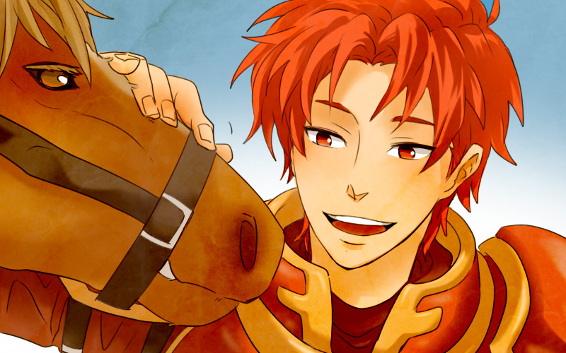 1boy, alen, armor, fire_emblem, fire_emblem:_fuuin_no_tsurugi, heart, horse, open_mouth