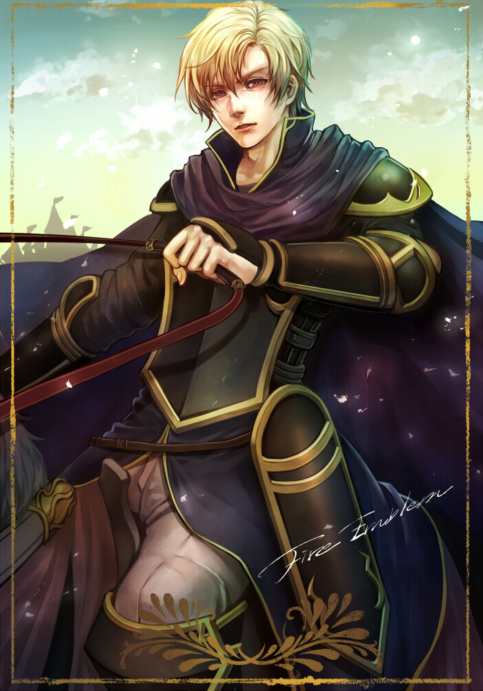 1boy, armor, blonde_hair, cape, fire_emblem, fire_emblem:_fuuin_no_tsurugi, gauntlets, horse