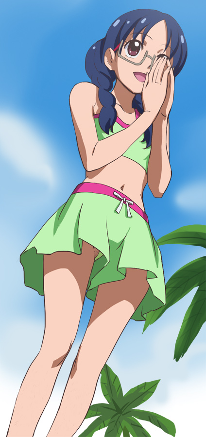 1girl, bikini, blue_hair, braid, brown_eyes, go!_princess_precure, haruyama_kazunori, long_hair