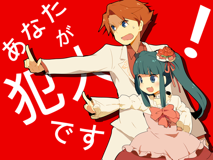 blue_eyes, blue_hair, dress, fang, furudo_erika, hair_ornament, kl, red_hair, redhead, ribbon, translated, twintails, umineko_ep5_character, umineko_no_naku_koro_ni, ushiromiya_battler