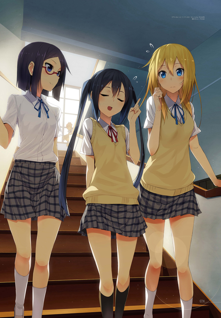 5girls, black_hair, blonde_hair, blue_eyes, glasses, highres, hirasawa_ui, k-on!