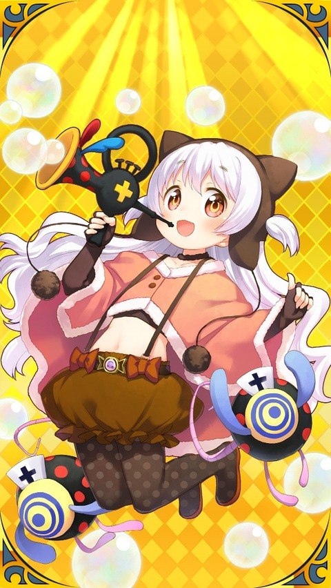 1girl, animal_ears, beanie, bubble, bubble_skirt, capelet, fake_animal_ears, familiar_(madoka_magica)