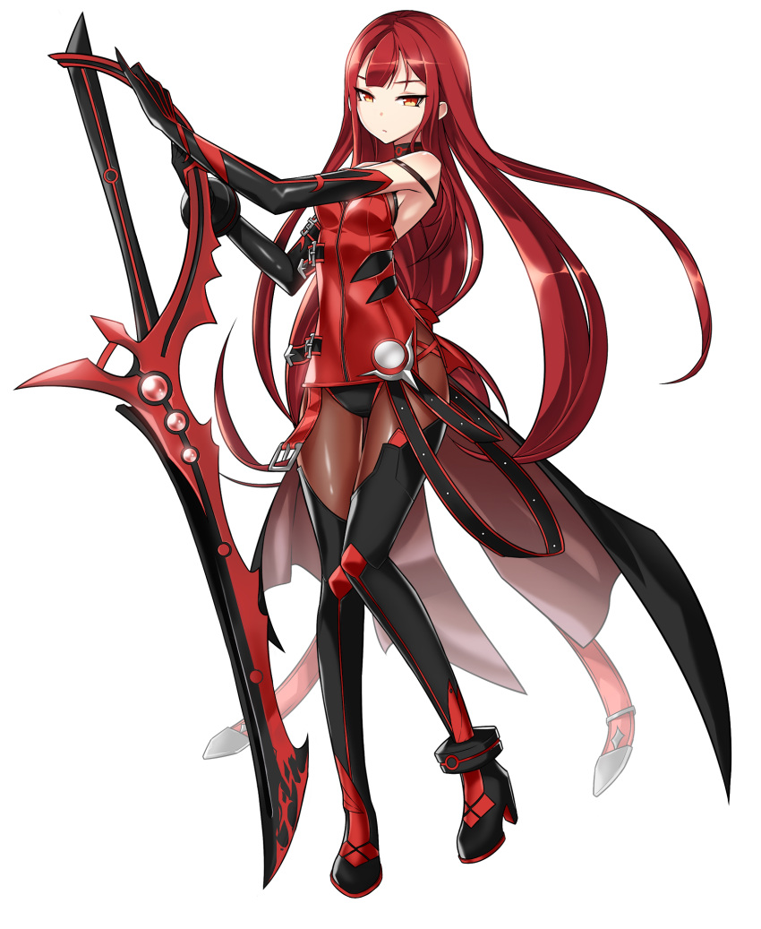 1girl, belt, black_boots, black_legwear, boots, brown_legwear, crimson_avenger_(elsword), elbow_gloves