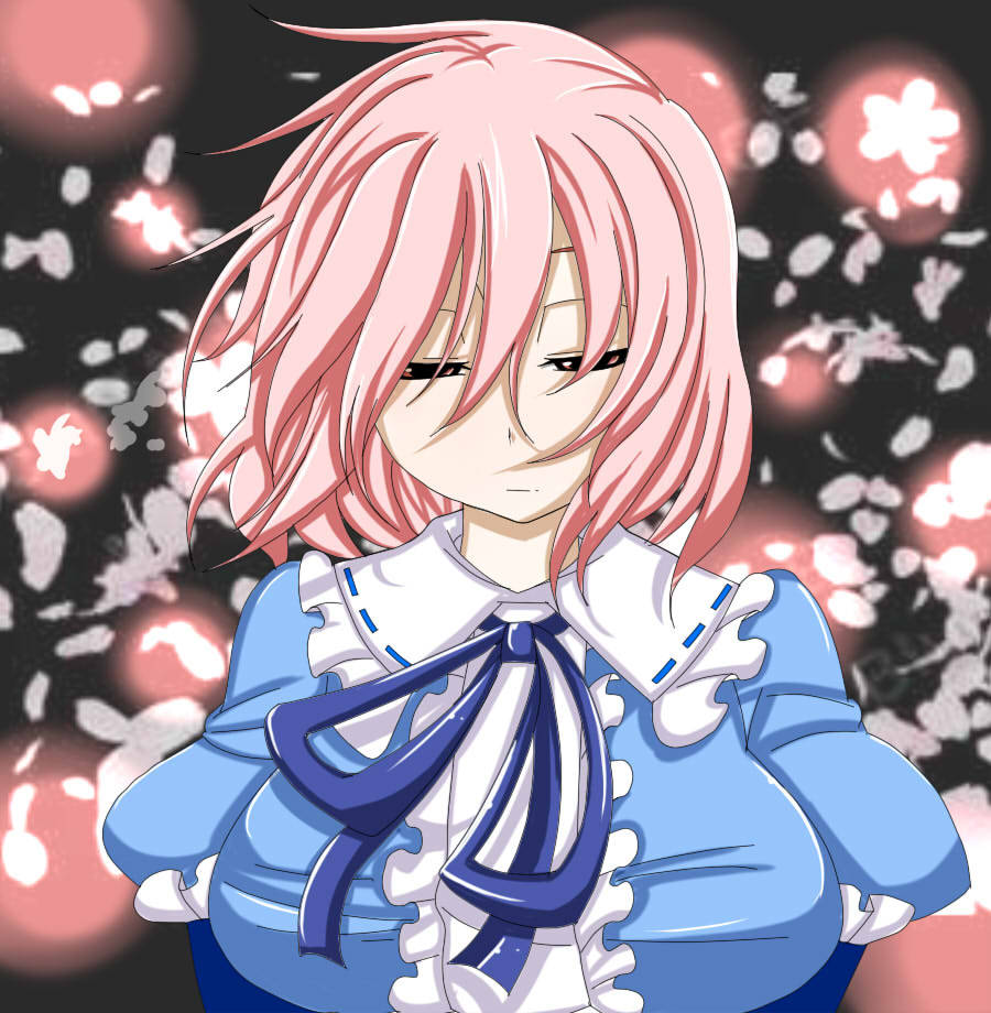 1girl, breasts, crim0718, japanese_clothes, no_hat, opening_eyes, pink_eyes, pink_hair