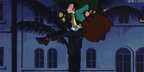 2boys, 70s, animated, animated_gif, arsene_lupin_iii, bag, bandit, beard