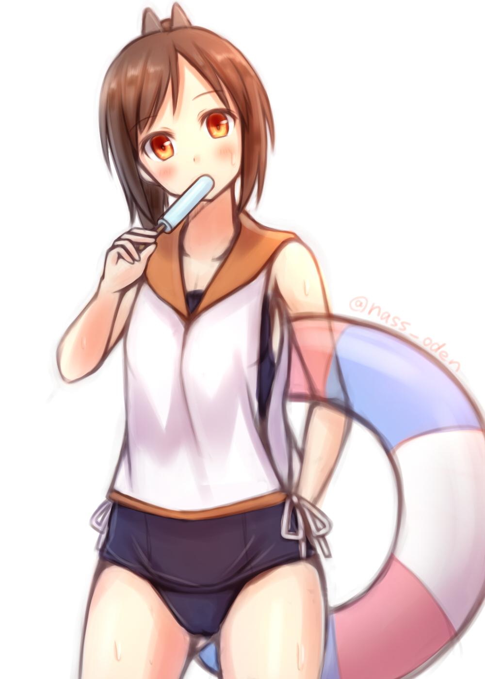 1girl, blush, brown_hair, highres, i-401_(kantai_collection), kantai_collection, looking_at_viewer, n@ss