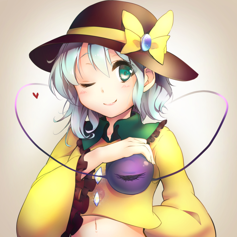 1girl, blush, bow, eyeball, green_eyes, green_hair, hadurin_(zdmzy), hat
