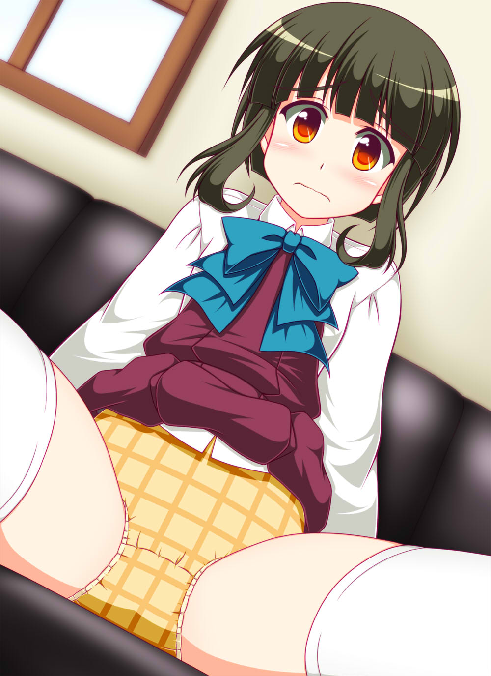 1girl, bangs, blunt_bangs, blush, bob_cut, brown_eyes, green_hair, highres