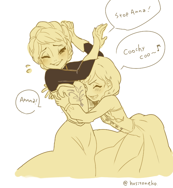 2girls, anna_(frozen), blush, closed_eyes, elsa_(frozen), english, frozen_(disney), happy