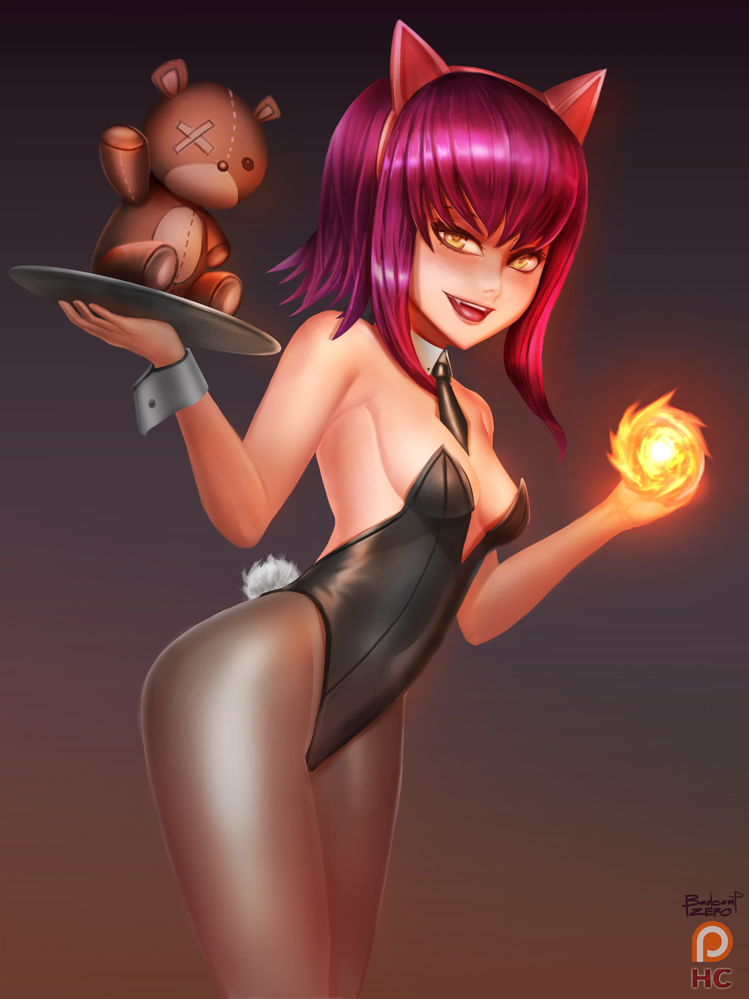 1girl, animal_ears, annie_hastur, badcompzero, bunny_tail, bunnysuit, fake_animal_ears, fang