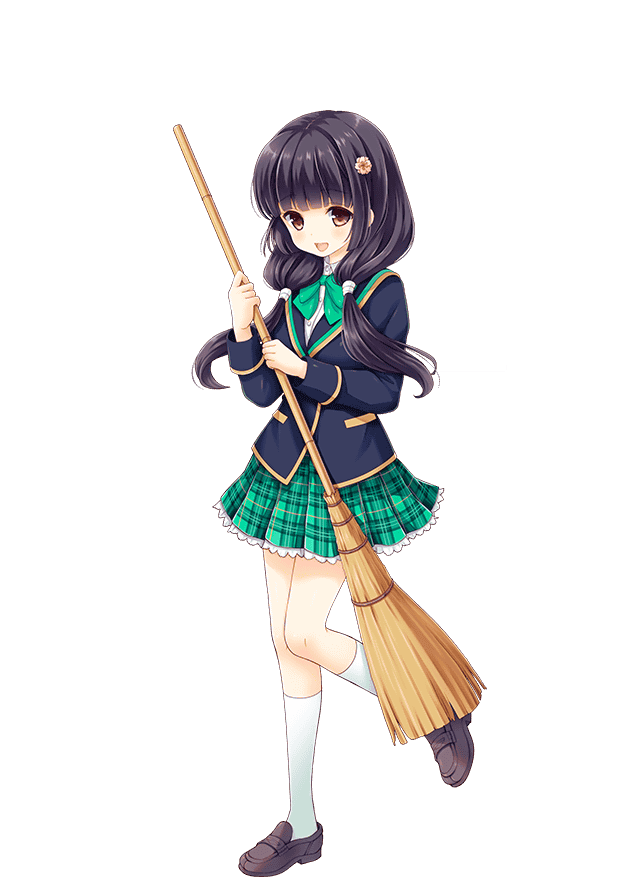 1girl, artist_request, black_hair, bowtie, girlfriend_(kari), hair_ornament, legs, low_twintails, morizono_mei, official_art, plaid, plaid_skirt, pleated_skirt, qp:flapper, school_uniform, shoes, simple_background, skirt, smile, socks, solo, twintails, white_background