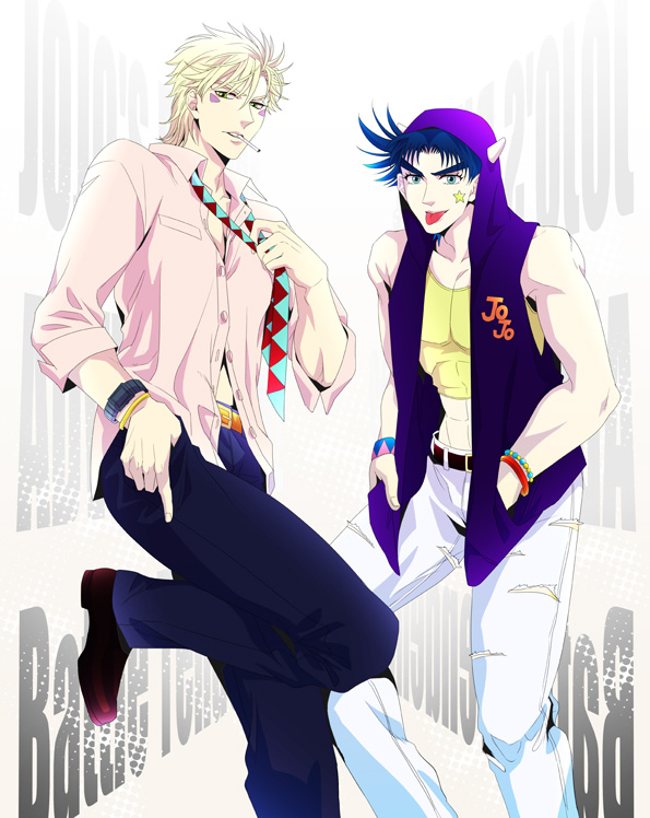 2boys, caesar_anthonio_zeppeli, contemporary, hoodie, ito_koi, jojo_no_kimyou_na_bouken, joseph_joestar_(young), midriff