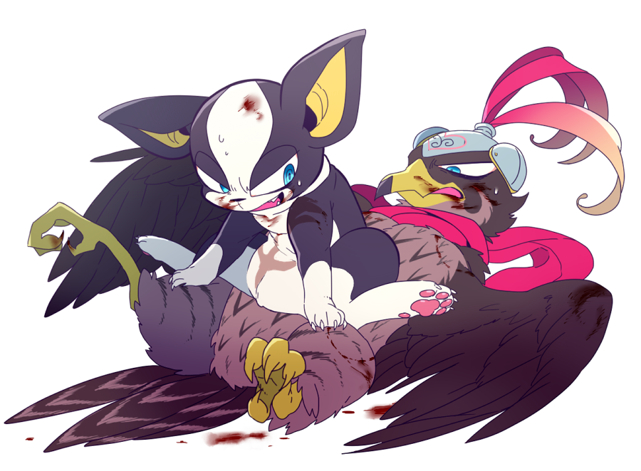 bird, blood, blue_eyes, bruise, dog, falcon, helmet, iggy_(jojo)